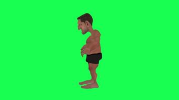 Animation of a caveman in a green screen chroma key background doing different things with different rendering modes of 3D people video