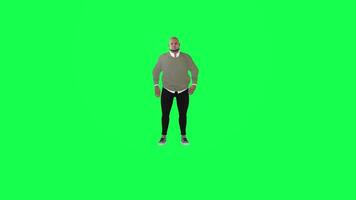 Animation of a caveman in a green screen chroma key background doing different things with different rendering modes of 3D people video