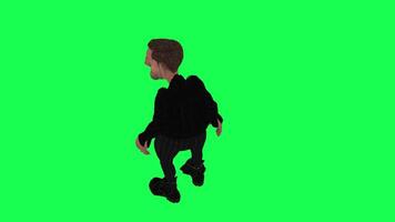 Animation of a caveman in a green screen chroma key background doing different things with different rendering modes of 3D people video