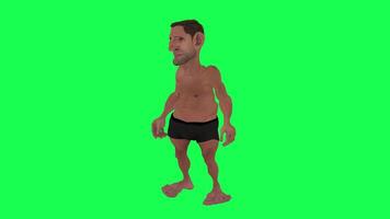 Animation of a caveman in a green screen chroma key background doing different things with different rendering modes of 3D people video