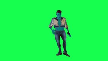 Space cartoon character in green screen chroma kback ground doing different things, moving, running, jumping, 3D character animation rendering video