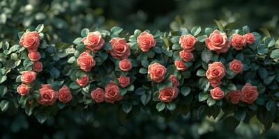 Vibrant Rose Bushes in Lush Greenery, Symbol of Love and Nature photo