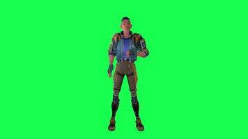 3d dessin animé personnage vert écran chrominance clé soldat espace homme mignonne marcher parler courir action différent voir video