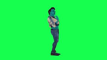 Space cartoon character in green screen chroma kback ground doing different things, moving, running, jumping, 3D character animation rendering video