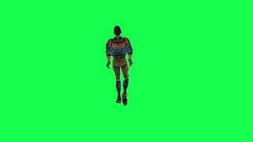 3d Karikatur Charakter Grün Bildschirm Chroma Schlüssel Soldat Raum Mann süß gehen sich unterhalten Lauf Aktion anders sehen video
