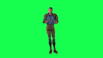 3d desenho animado personagem verde tela croma chave soldado espaço homem fofa andar conversa corre açao diferente sim video