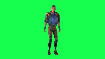 3d desenho animado personagem verde tela croma chave soldado espaço homem fofa andar conversa corre açao diferente sim video