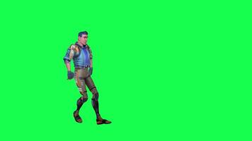 3d cartone animato personaggio verde schermo croma chiave soldato spazio uomo carino camminare parlare correre azione defferente guarda video