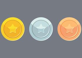 gold, silver, bronze coin with star for game vector