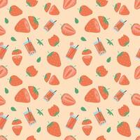 Strawberry Seamless Pattern, Strawberry slice, juice, smoothie vector