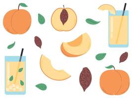 melocotón icono hoja, melocotón Fresco jugo, frutas colección vector