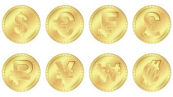 golden coins from different countries vector