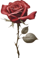 Red rose painting in full bloom, red rose tattoo, Rose illustration for decoration. AI-generated. png