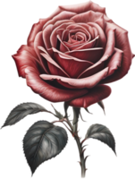 rood roos schilderij in vol bloeien, rood roos tatoeëren, roos illustratie voor decoratie. ai-gegenereerd. png