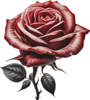 Red rose painting in full bloom, red rose tattoo, Rose illustration for decoration. AI-generated. png