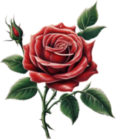 rood roos schilderij in vol bloeien, rood roos tatoeëren, roos illustratie voor decoratie. ai-gegenereerd. png