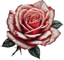 Red rose painting in full bloom, red rose tattoo, Rose illustration for decoration. AI-generated. png