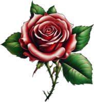 rosso rosa pittura nel pieno fioritura, rosso rosa tatuaggio, rosa illustrazione per decorazione. ai-generato. png