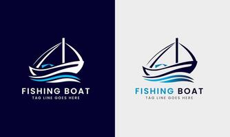 pescar barco pescar barco logo diseño mar pescado captura minimalista único muestra modelo vector