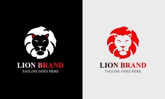 Lion minimalist logo, king lion symbol in red black, yellow color, lion face with fire icon red hart zoo forest vector