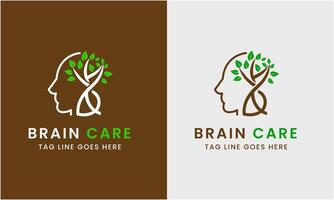 Tree brain logo concept. Human mind, mind growth, human brain with power bulb, brain with leaf, logo concept idea symbol, brain recharge, brain improve vector