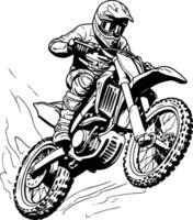 motocross jinete en el carrera. ilustración. monocromo. vector