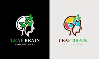 Tree brain logo concept. Human mind, mind growth, human brain with power bulb, brain with leaf, logo concept idea symbol, brain recharge, brain improve vector