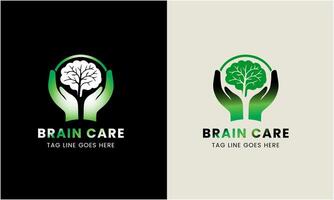 Tree brain logo concept. Human mind, mind growth, human brain with power bulb, brain with leaf, logo concept idea symbol, brain recharge, brain improve vector