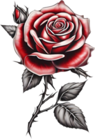 rot Rose Gemälde im voll blühen, rot Rose Tätowierung, Rose Illustration zum Dekoration. KI-generiert. png