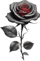 Red rose painting in full bloom, red rose tattoo, Rose illustration for decoration. AI-generated. png