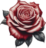 Red rose painting in full bloom, red rose tattoo, Rose illustration for decoration. AI-generated. png