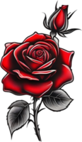 Red rose painting in full bloom, red rose tattoo, Rose illustration for decoration. AI-generated. png