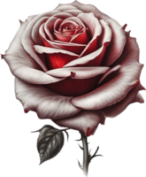 Red rose painting in full bloom, red rose tattoo, Rose illustration for decoration. AI-generated. png