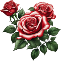 Red rose painting in full bloom, red rose tattoo, Rose illustration for decoration. AI-generated. png