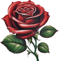 Red rose painting in full bloom, red rose tattoo, Rose illustration for decoration. AI-generated. png