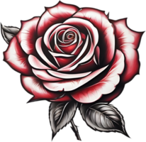 Red rose painting in full bloom, red rose tattoo, Rose illustration for decoration. AI-generated. png