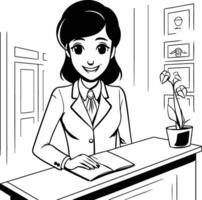 illustration of a business woman sitting at her desk in the office vector