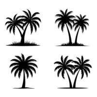 negro palma arboles conjunto aislado en blanco antecedentes. palma siluetas diseño de palma arboles para carteles, pancartas, y promocional elementos. ilustración. palma icono en blanco antecedentes Pro vector