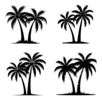 negro palma arboles conjunto aislado en blanco antecedentes. palma siluetas diseño de palma arboles para carteles, pancartas, y promocional elementos. ilustración. palma icono en blanco antecedentes Pro vector