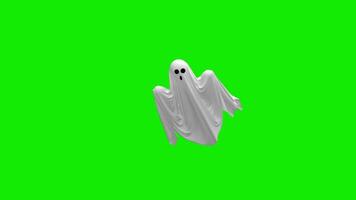 Cartoon Flying white Ghost on an green screen video