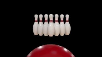 Bowling Strike in slow motion on alpha channel video