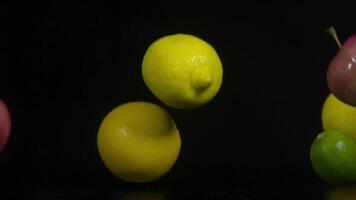 Fruits in slow motion on a black background video