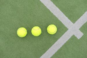 Tennis ball on green grass photo