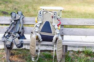 Sport parachutes, packed before jumping, Parachute equipment. photo