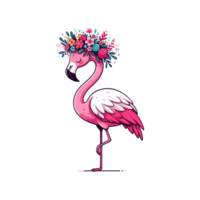 cute flamingo wear flower on their head icon character png