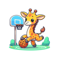 cute giraffe playing basketball icon character png