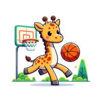 cute giraffe playing basketball icon character png