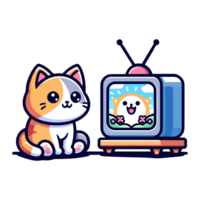 cute cat watching tv icon character png