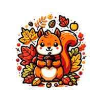 cute squirrel autumn icon character png