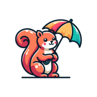 cute squirrel holding umbrella icon character png